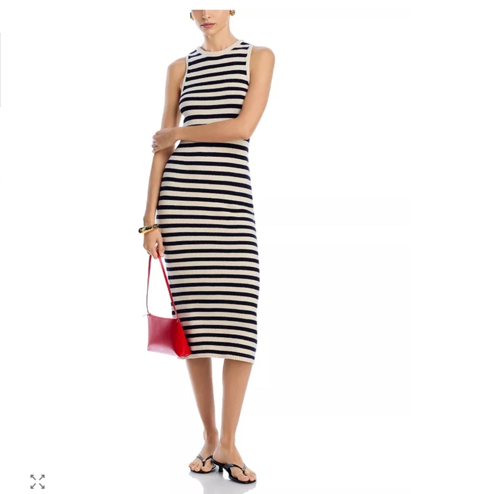 AQUA Knit Stripe Sleeveless Midi Dress – NWT, Navy/White